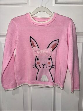 Girls Pink Bunny Crewneck Sweater